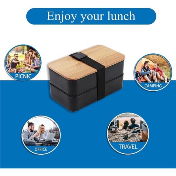 NEW in Box - Japanese Bamboo Box, Lunch Bag Meal Prep Black for Kids & Adults - Picture 6 of 6